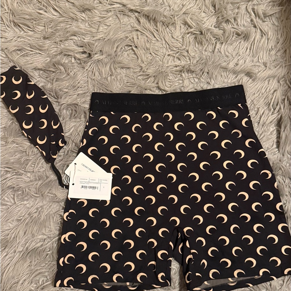 Marine Serre Black and Cream Moon Print Bike Shorts